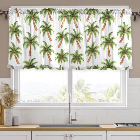 Ryvnso Cute Palm Tree Curtains Sets Short Curtain Rod Pocket Half Window Cafe Farmhouse Tier 2 Panels 57"W x 24"L