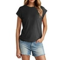 thumbnail image 2 of Conairie Women Crew Neck Shirts Casual Loose Short Sleeve T Shirt Solid Fashion Dressy Lightweight Blouses Pullover Outfits Grey L, 2 of 5