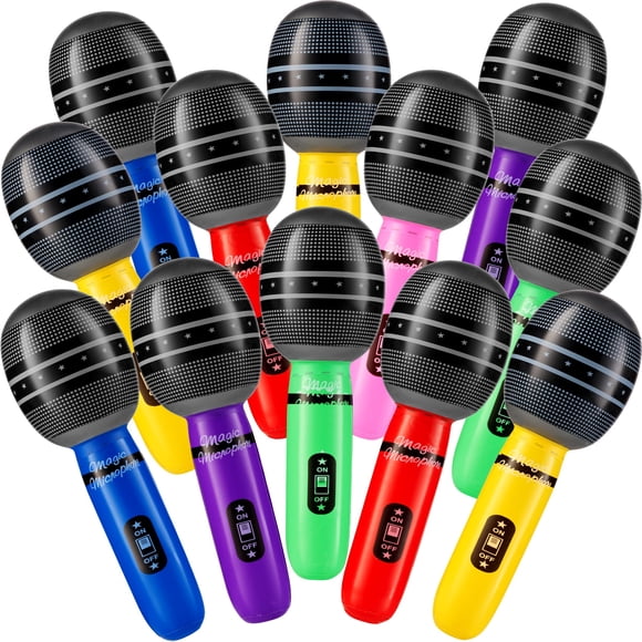Micrófonos Inflables Bedwina de 10 Pulgadas en Colores Neón (Paquete de 12)