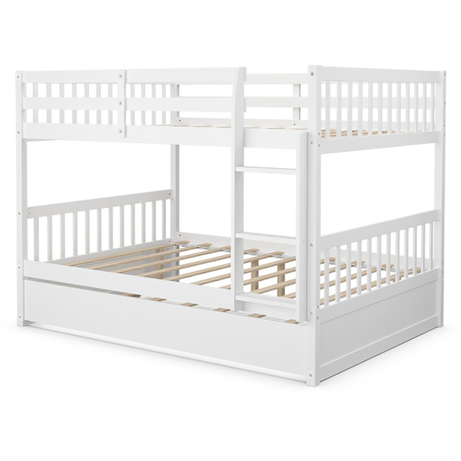 Demi Bonn Bunk Beds Full over Full with Ladder in the Steps and a Full Trundle, Bunk Bed Platform Twin Over Twin, White