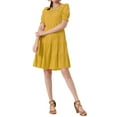 thumbnail image 2 of Allegra K Women's Boho Smocked Round Neck Short Puff Sleeve Tie Dresses, 2 of 5