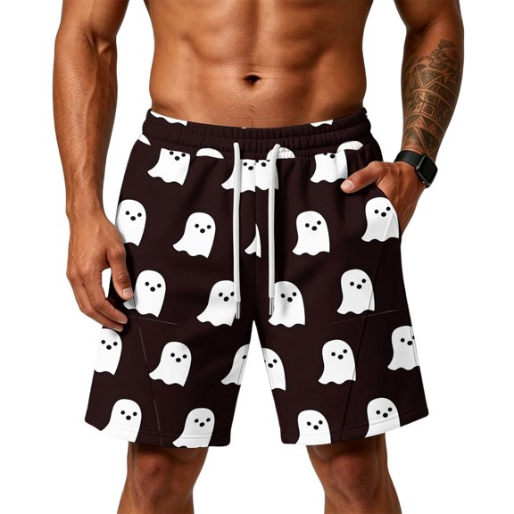 Sewkxo Men's Halloween Haunted House Printed Cotton Pajama Shorts Comfort Elastic Waist Night Sleep Shorts,Black 3XL