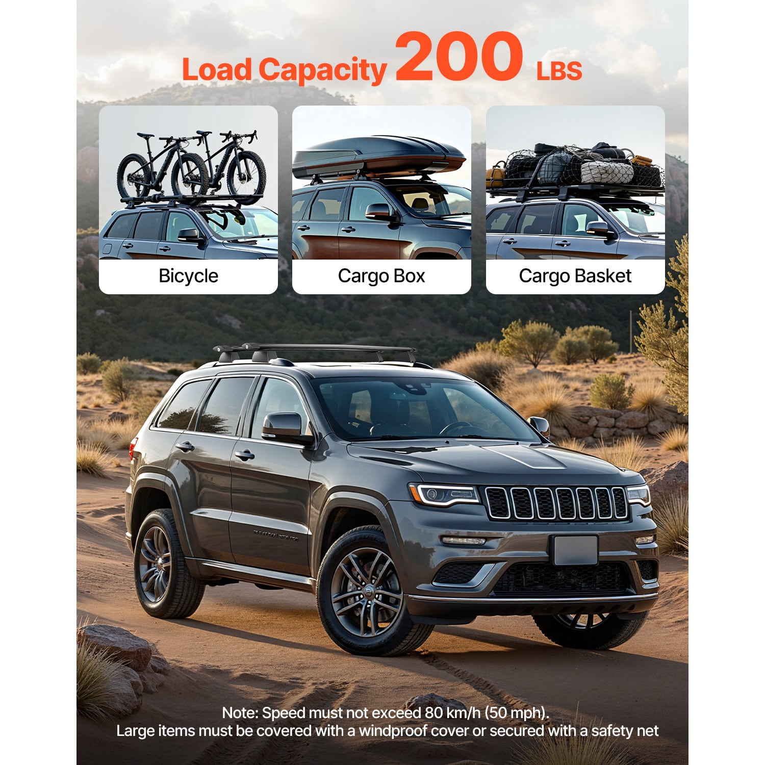 KFFKFF Roof Rack Cross Bars, Compatible with Jeep Grand Cherokee 2011-2021 (With Grooved Side Rails), 200 LBS Load Capacity, Lockable Aluminum Crossbar for Rooftop Cargo and Canoe