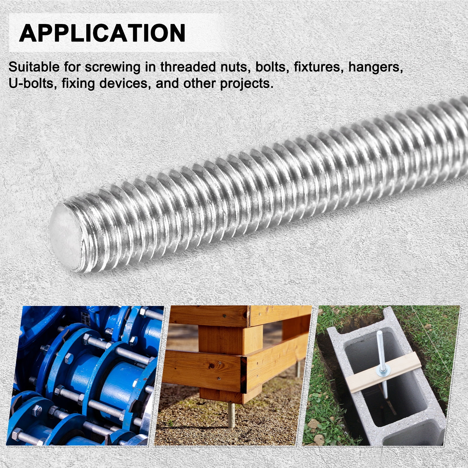 Uxcell 5-Pack Fully Threaded Rod, M8x400mm 304 Stainless Steel Right Hand Thread Bar Studs