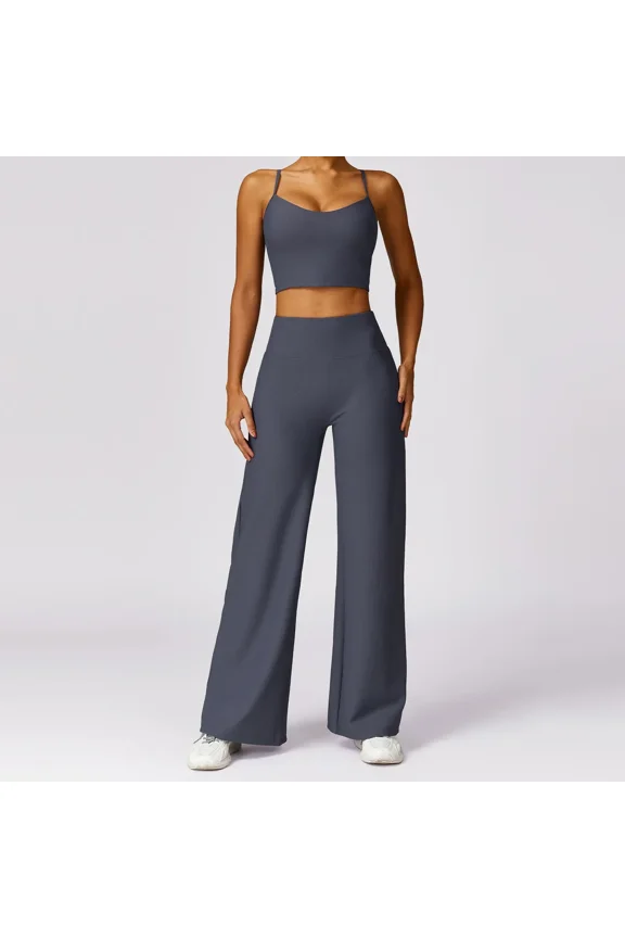 Pre-Owned Women Yoga Fitness Bodysuit Ribbed Gym Workout Clothes Push Up Sportswear Suits For Set Tracksuits Sports Bra Leggings