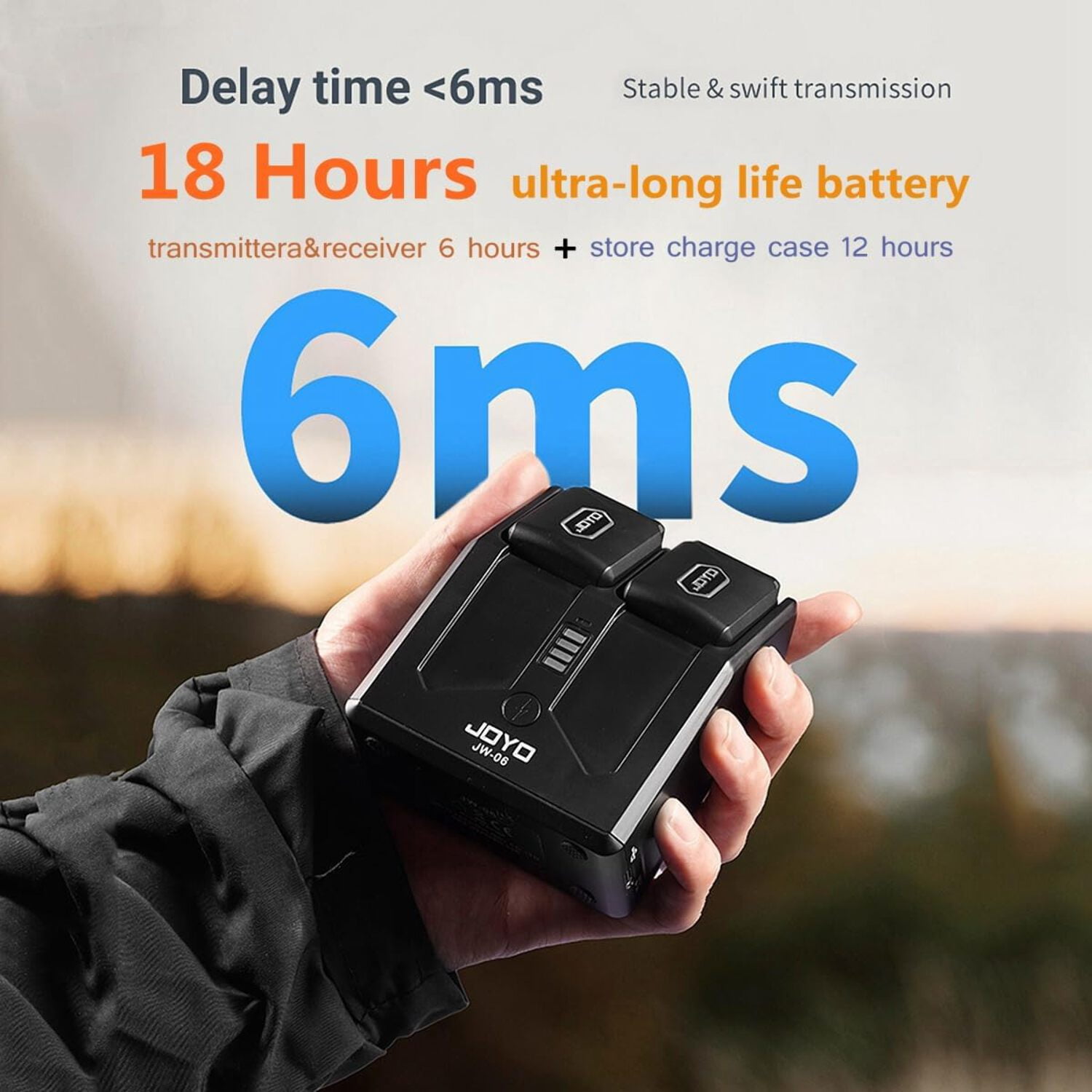 JOYO 5.8GHz Wireless Guitar Transmitter Receiver 18H Total Battery Life with Charging Case 4 Channels for Guitar Bass