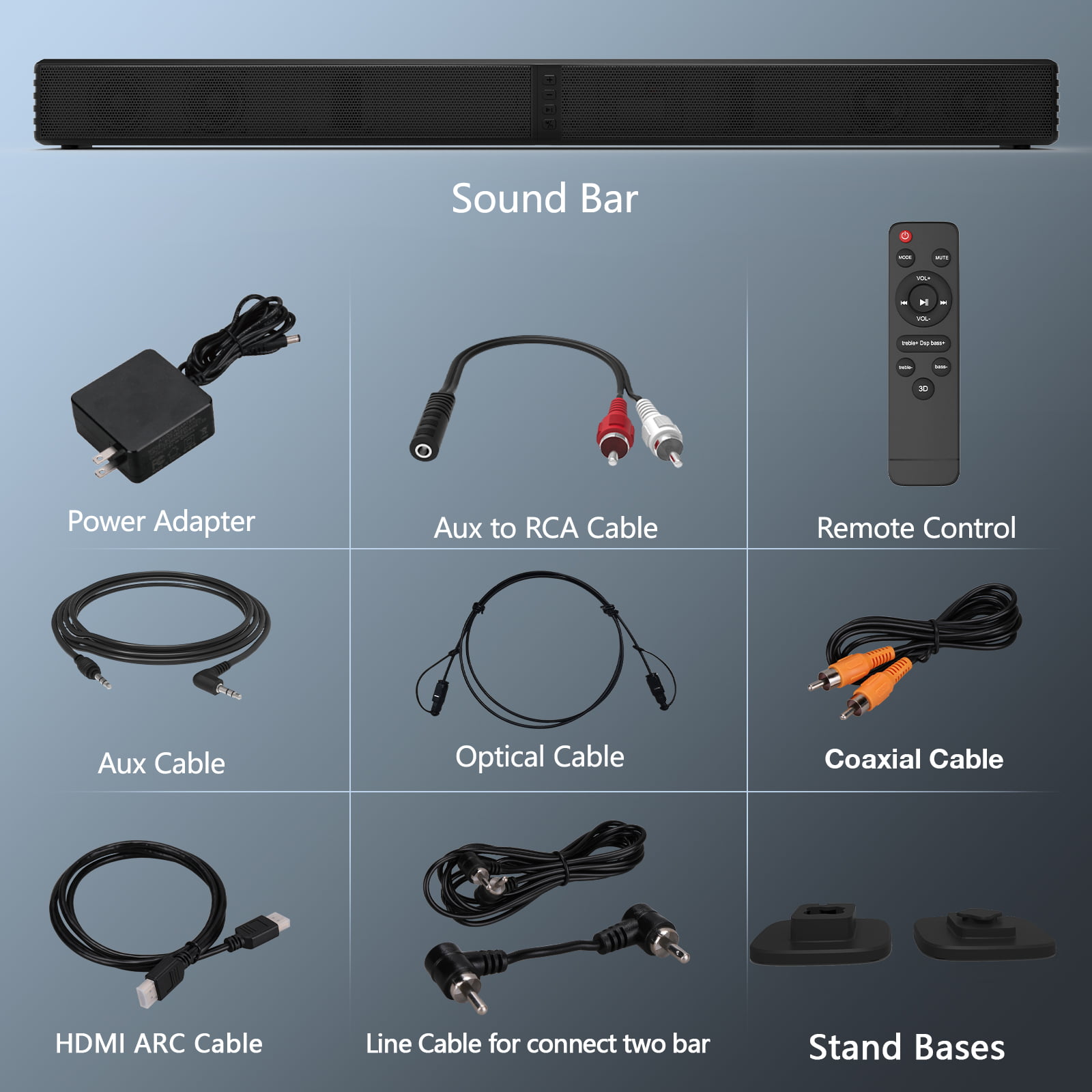 DR.J Professional Soundbar with Subwoofer, 2.1 CH Separable Sound Bars for  TV, Bluetooth/HDMI-ARC/AUX/Opt 3D Surround Sound 