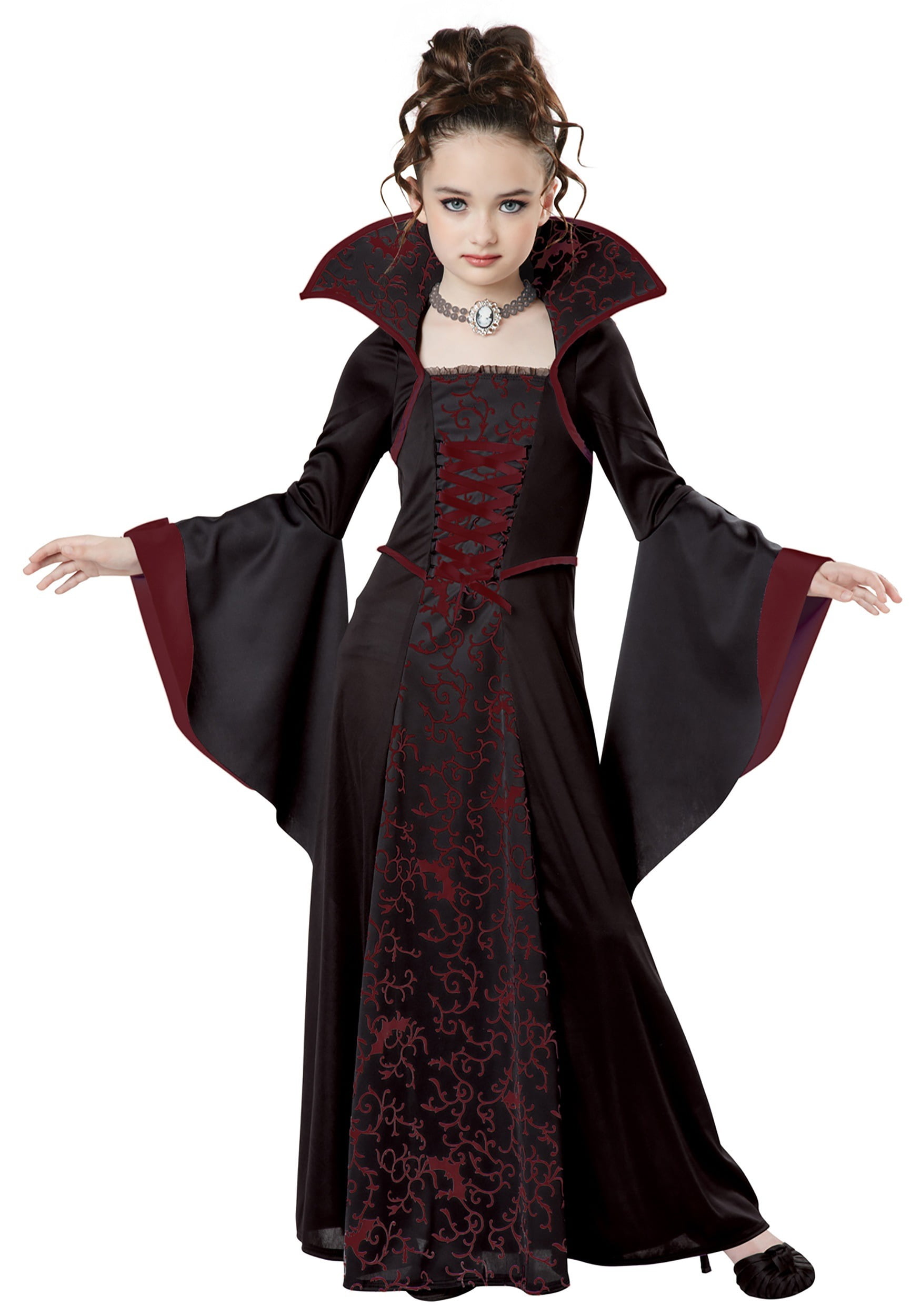 Childrens Gothic Vampiress Fancy Dress Costume Girls Halloween Childs Outfit M 
