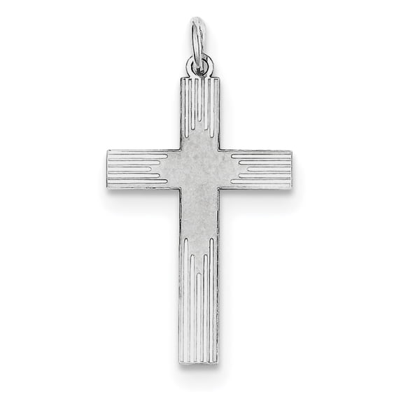 Sterling Silver Rhodium-Plated Laser Designed Cross Pendant (30 X 16) Made In United States qxr259