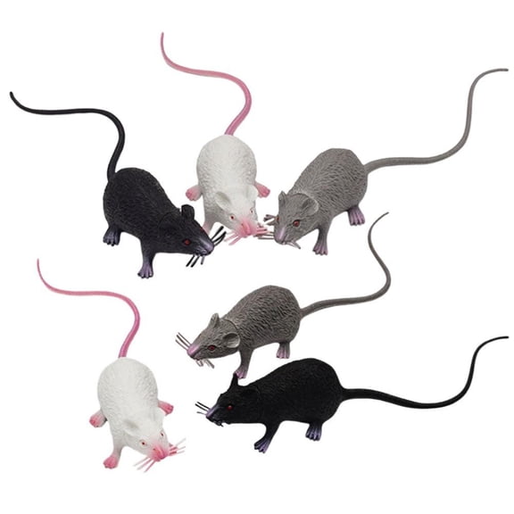 Realistic Fake Rat Toys, Prank Novelty Spooky Trick Props, 6 Pack Assorted Colors 2 White 2 Black 2 Gray Set, For Halloween Party Decoration Joking Scary Mischief Game Favor Supplies
