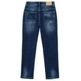 thumbnail image 2 of KIDSCOOL SPACE Big Boys Jeans,Elastic Band Inside Ripped Slim Fit Denim Pants,Deep Blue,8-9 Years, 2 of 5