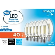 Great Value LED Light Bulb, 4W (40W Equivalent) B10 Deco Lamp E12 Candelabra Base, Dimmable, Daylight, 12-Pack