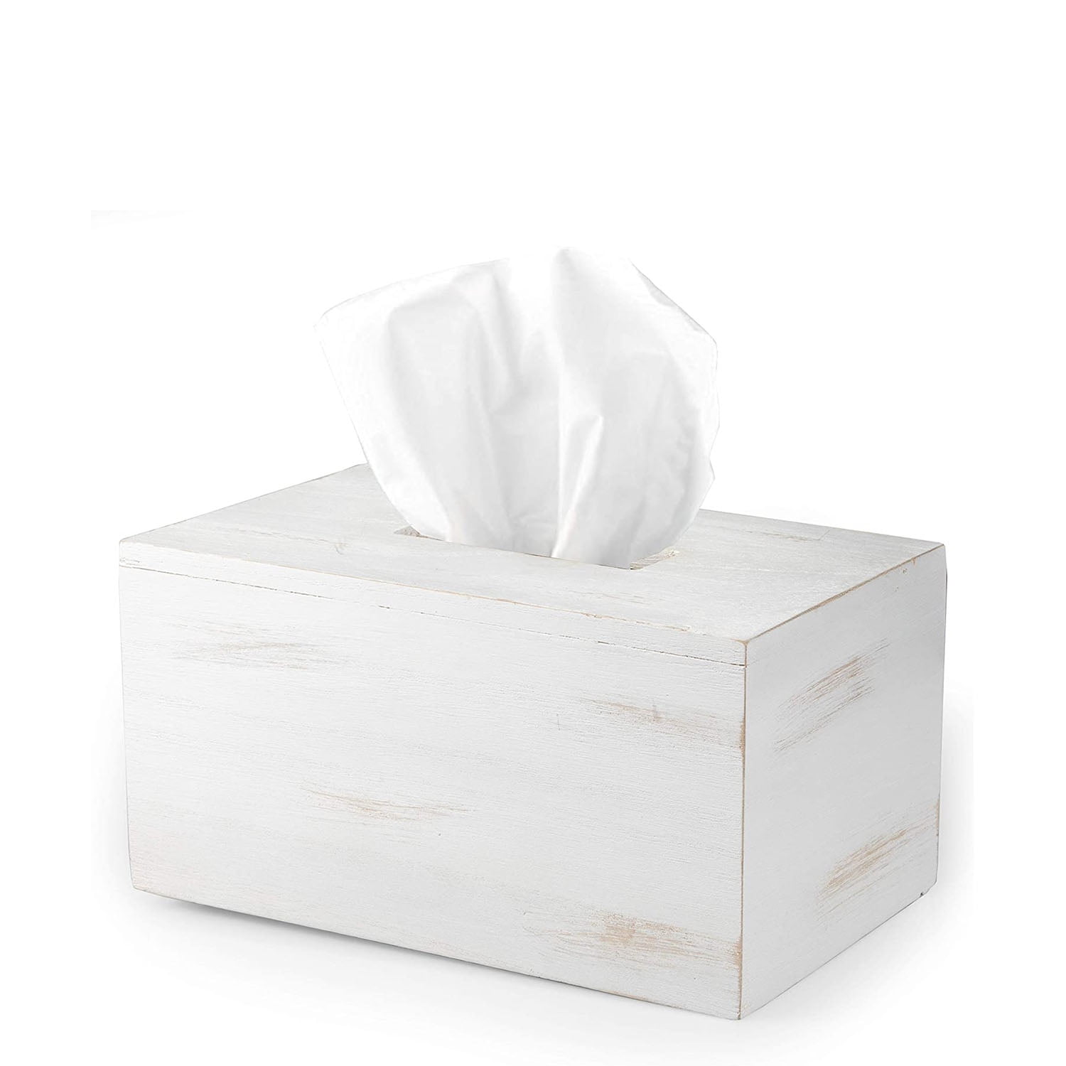 Wood Tissue Box Cover Rectangular Rustic Farmhouse White Wooden