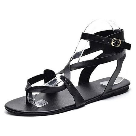 

snilers Gladiator Sandals for Women Clip Toe Cross Strappy Flat Sandals Adjustable Ankle Strap Buckle Lace up Roman Sandals