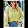 thumbnail image 4 of Sudadera Tipo Túnica de Larga Holgada para Mujer, Cuello Abotonado, Color Liso, para Invierno Verde M, 4 of 8
