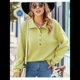 thumbnail image 4 of Sudadera Tipo Túnica de Larga Holgada para Mujer, Cuello Abotonado, Color Liso, para Invierno Verde M, 4 of 8