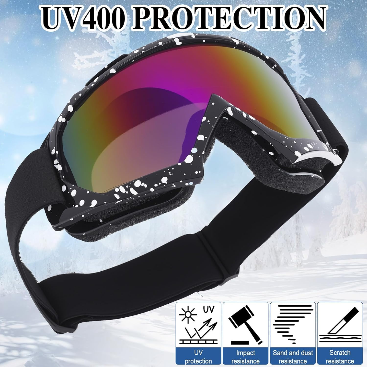 Ski Goggles Snow Sports Snowboard Goggles 4-Pack Black and White