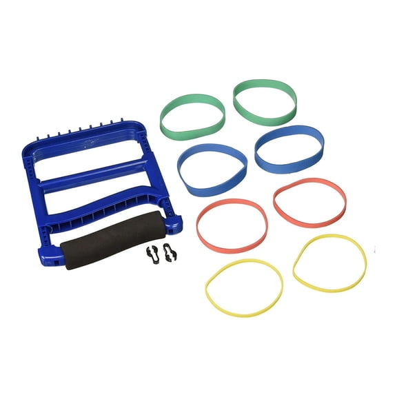 Rolyan Ergonomic Hand Exerciser with Padded Handle, Adjustable Grip Strength Trainer with 4 Color‑Coded Rubber Bands, Finger & Hand Exerciser for Therapy, Rehab, Strength Training, Blue