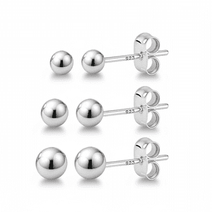 Kezef 925 Sterling Silver Ball Stud Earring 3-Size Set