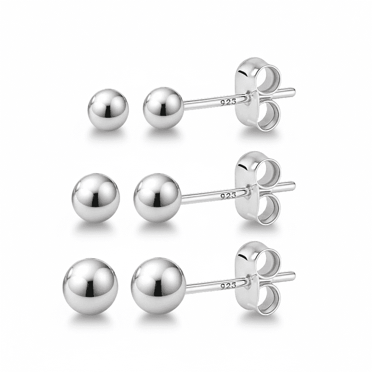 Kezef 925 Sterling Silver Ball Stud Earring 3-Size Set photo 1