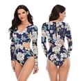 thumbnail image 1 of Traje de baño de una pieza estampado para mujer, monokini floral de manga larga con aberturas, traje de baño femenino, body de surf, ropa de baño XXL, 1 of 5