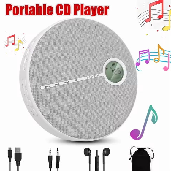 MUSICOZY Portable CD Player with Bluetooth,Fabric Anti-Skip CD Player with Headphones & Dual Stereo Speakers,Rechargeable A-B Repeat Player CD Speaker for Home/Travel,Support CD MP3 USB AUX Input