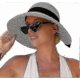 thumbnail image 1 of 2025 A Ladies, Foldable, Wide Brim Straw Summer Beach and Sun Hat with UPF 50, a Ponytail Bowknot, 1 of 5