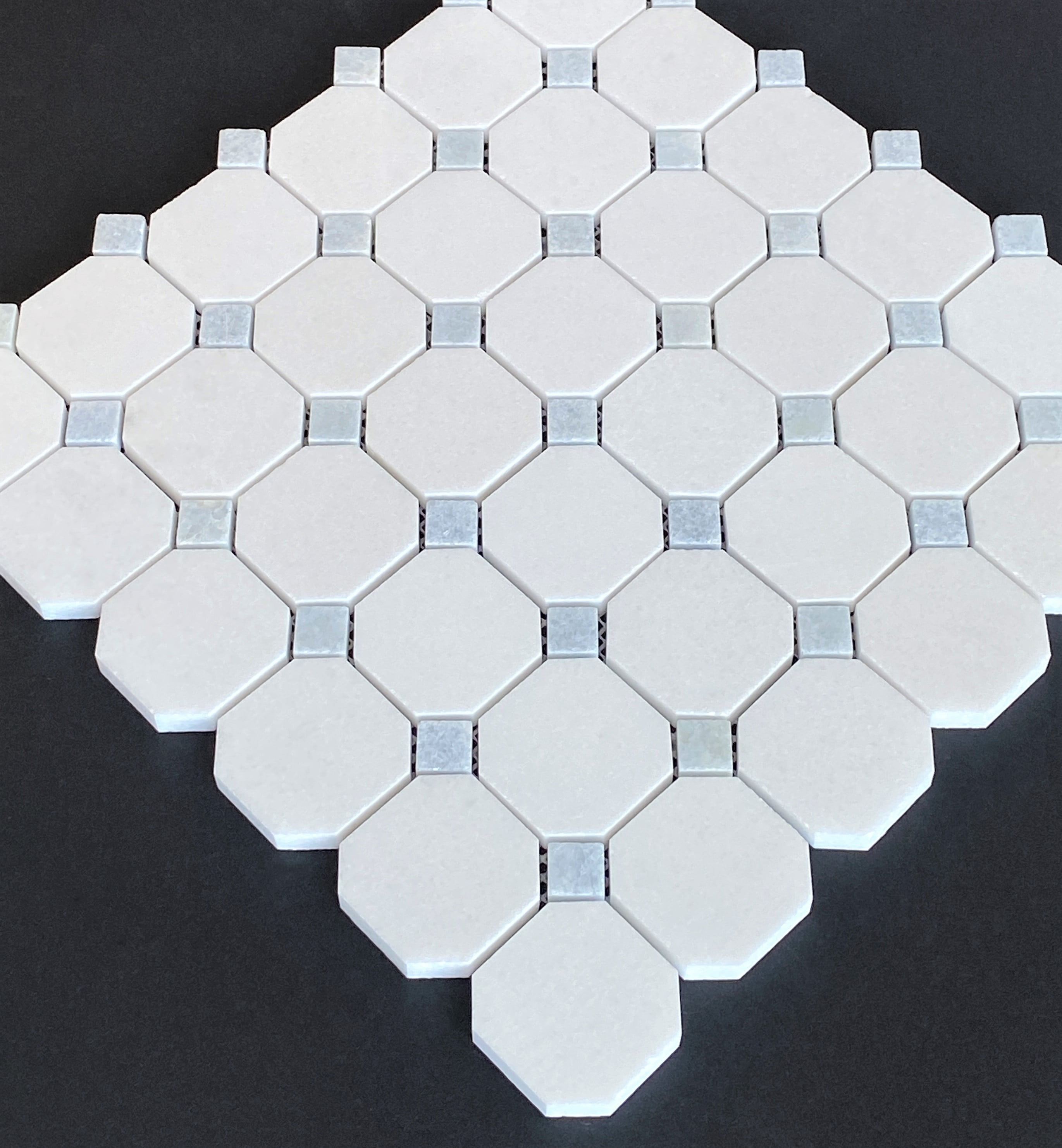 10-Pieces of Thassos White Octagon and Blue Celeste Dot Marble Mosaic Tile