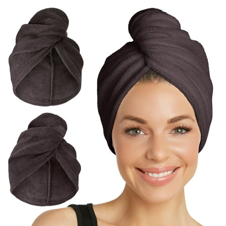 Turbie Twist Microfiber Hair Towel Wrap for Women and Men | 2 Pack | Bathroom Essential Accessories | Quick Dry Hair Turban for Drying Curly, Long & Thick Hair - Solemnity