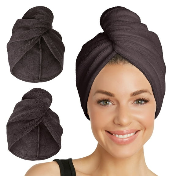Turbie Twist Microfiber Hair Towel Wrap for Women and Men | 2 Pack | Bathroom Essential Accessories | Quick Dry Hair Turban for Drying Curly, Long & Thick Hair - Solemnity