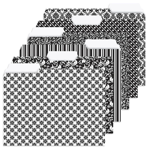 Current Elegant Black File Folders - Set of 24 (6 Designs) 1/3 Cut Staggered Tabs, Letter-Size