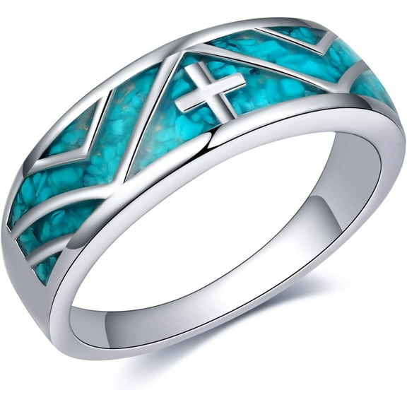 JEABZEL Turquoise Ring - .925 Sterling Silver Unisex Jewelry Gift for Women & Men