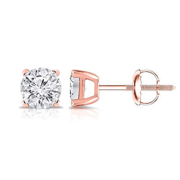 14K Rose Gold Round Lab Grown Diamond Stud Earrings (0.15cttw, G-H, SI1-SI2) 4-Prong Basket, Screw-backs by Diamond Wish