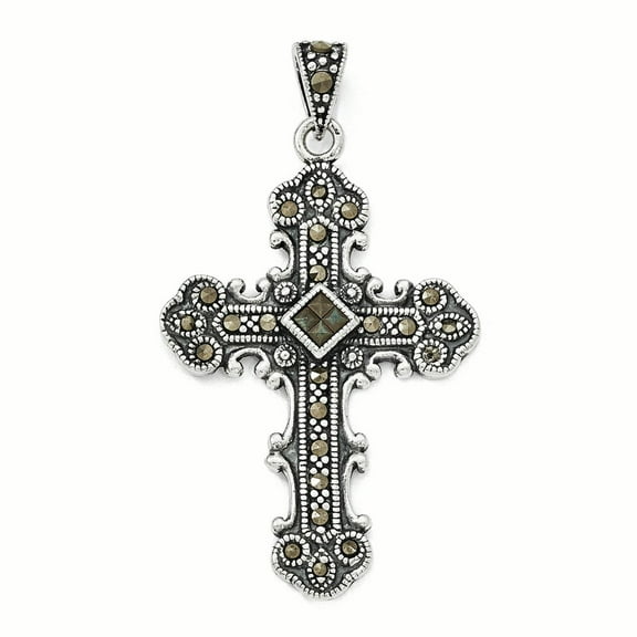 Silver Antique Finish Marcasite Cross Pendant