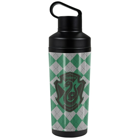 Harry Potter Official Slytherin Plaid Sigil 18 oz Insulated Water Bottle, Leak Resistant, Vacuum Insulated Stainless Steel with 2-in-1 Loop Cap