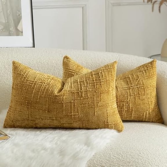 Eryueer Pack of 2 Solid Decorative Soft Chenille Ginger Cushion Covers 30x50cm 12x20 Inch Lumbar Accent Solid Throw Pillow Case Soft Cozy Luxury Pillow Covers for Sofa Couch Bedroom