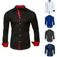 thumbnail image 5 of Men Long Sleeve Button Down Shirt Solid Color Blouse Top Lapel Tee Cardigan, 5 of 11