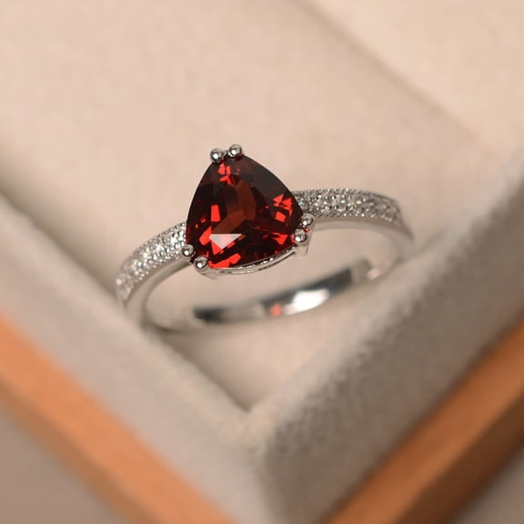 Trillion cut garnet ring, red garnet,red gemstone, promise ring, January birthstone