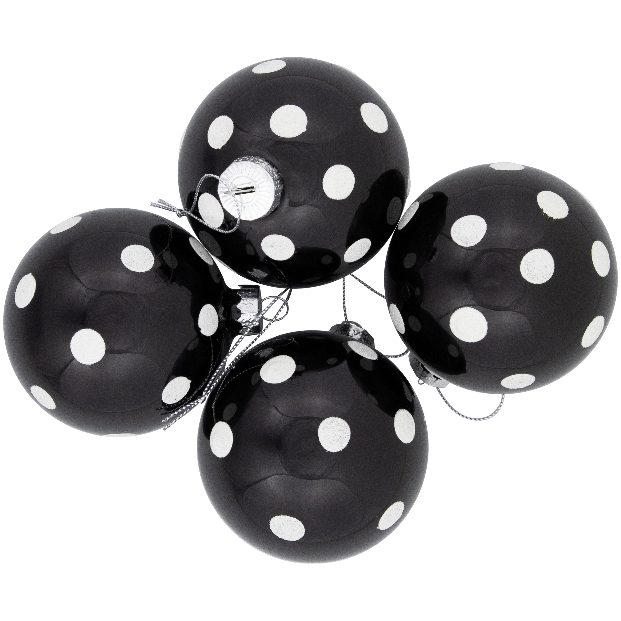 Northlight Shiny Finish Polka Dots Christmas Glass Ball Ornaments - 3" (80mm) - Black and White -
