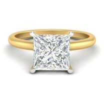 Certified 2 Ct Princess Cut D/VVS1 Natural Moissanite 4 Prong Solitaire Engagement Ring 14K Yellow Gold Plated Silver