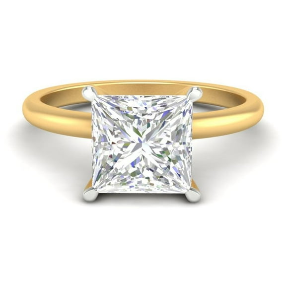 Certified 2 Ct Princess Cut D/VVS1 Natural Moissanite 4 Prong Solitaire Engagement Ring 14K Yellow Gold Plated Silver