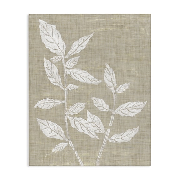 Stupell Industries Leaves on Distressed Textile Floral Painting Wrapped Canvas Canvas Art Print Wall Art, 16 x 20
