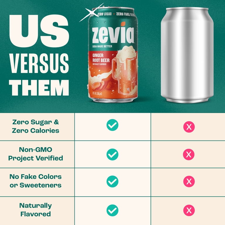 Zevia, Zero Calorie Ginger Root Beer Soda, 12 fl oz, 8 Pack Cans