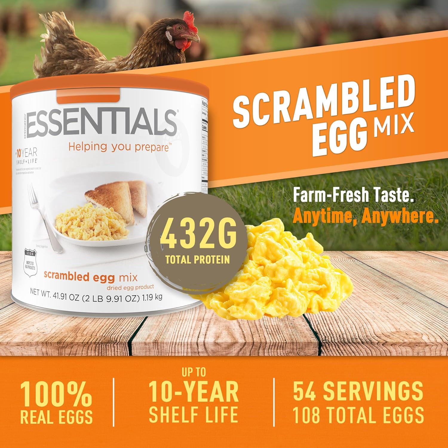 Emergency Essentials Scrambled Egg Mix #10 Can | Bulk Freeze-Dried Eggs for Long-Term Storage | Gluten-Free | 54 Servings | Camping & Emergency Breakfast