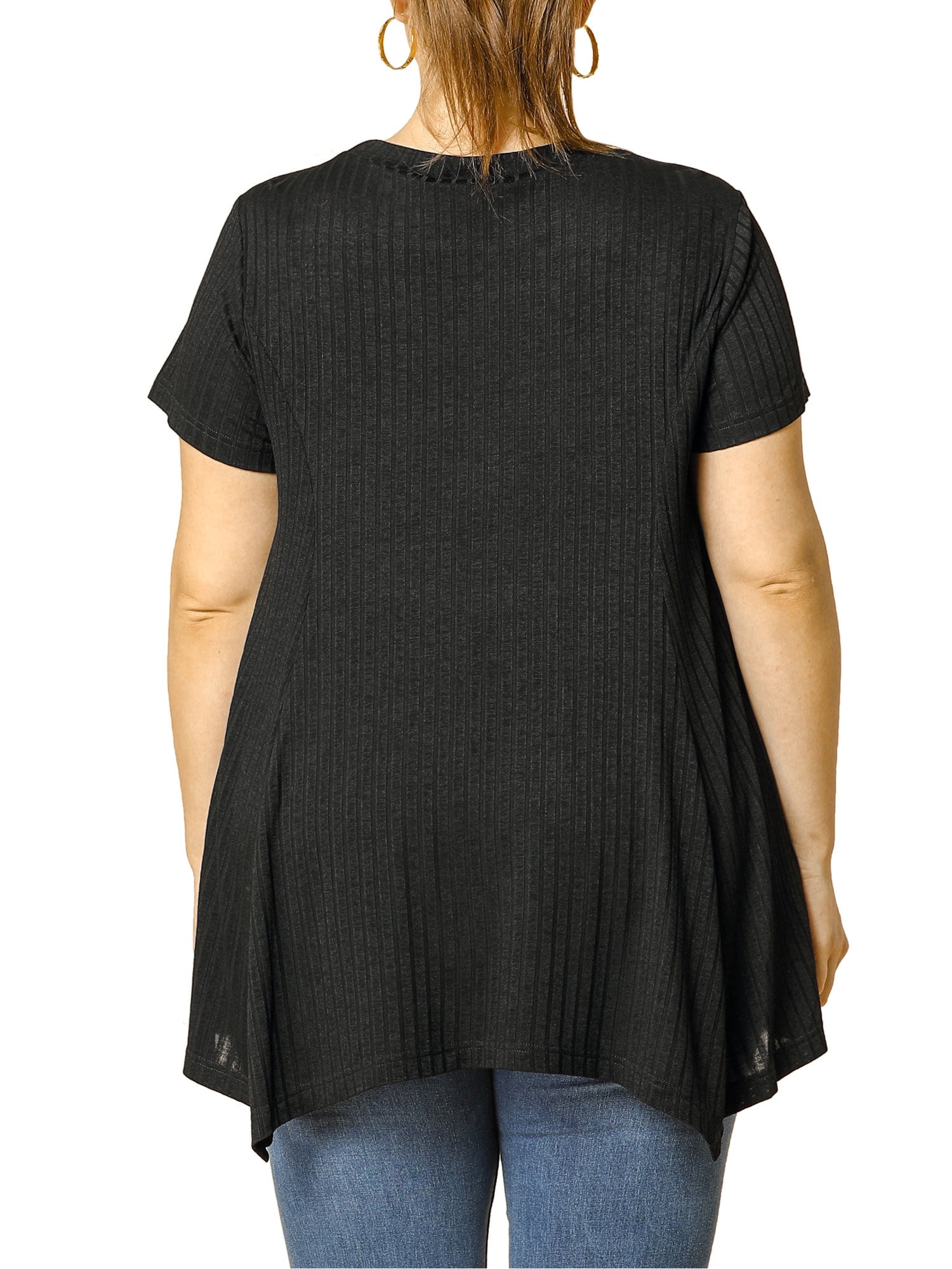 DARING DIVA Women's Plus Crew Neck Flowy Swing Loose Tunic Tops 2X Black