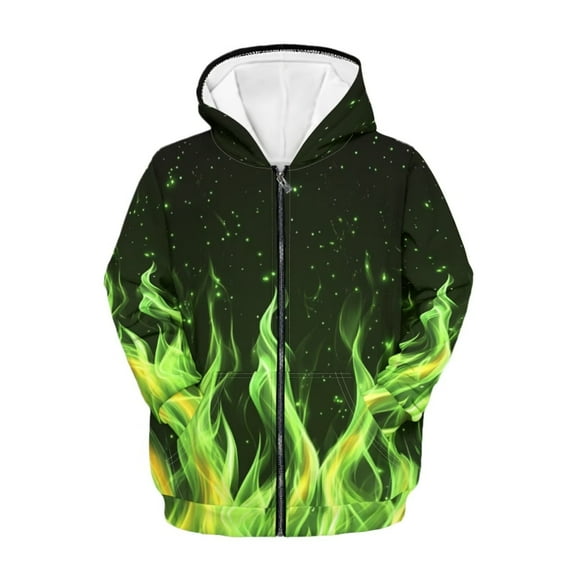 chaqlin Green Fire Flame Zip up Hoodies for Boys Girls Size 6-7 Soft Zipper Hoodie Sweatshirts Long Sleeve Hooded Jacket Lightweight Loose Fit Sports Coat with Pockets