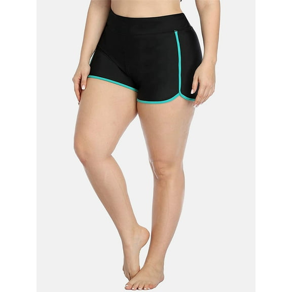 Alove Women Plus Size Swim Shorts High Waist Board Shorts Stretchy Color Contrast Swimsuit Bottoms