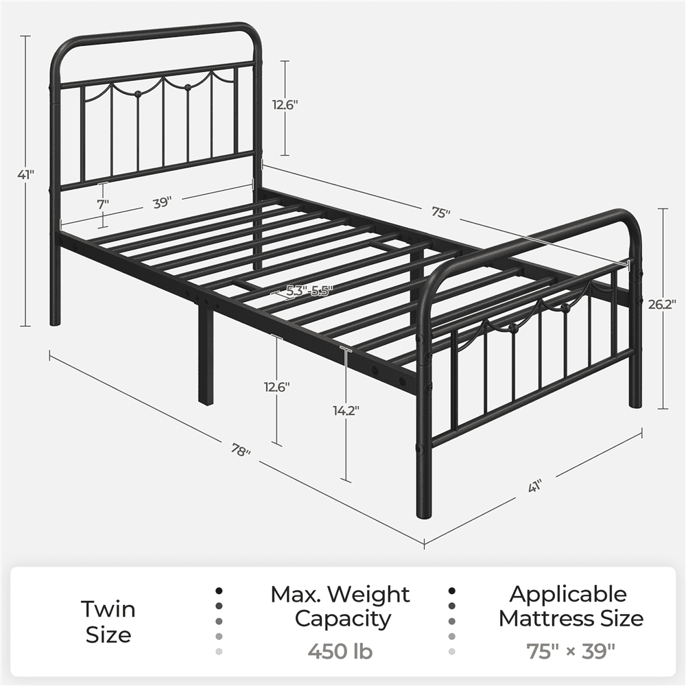 Yaheetech Metal Platform Bed Frame with Headboard and Footboard, Twin Size, Matte Black