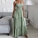 thumbnail image 5 of Vestido De Playa De Mujer Vestido largo sexy Una línea Vestido de color sólido Cuello cuadrado Traje diario (Verde S) Cgtredaw Para estrenar, 5 of 6