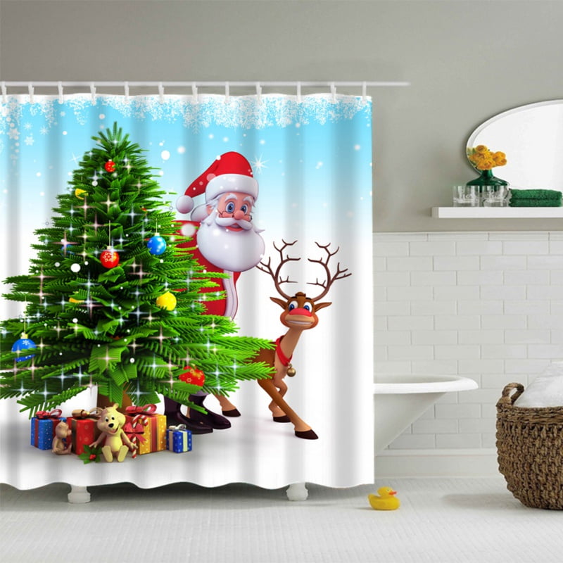 Details about   Christmas Santa Claus and Snowman Print Waterproof Bathroom Shower Curtain 